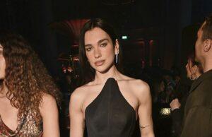 News Room : Dua Lipa is the epitome of chic in a sculpted black corset and skirt as she leads the stars at Warner Music’s swanky BRITs afterparty following her surprise onstage performance