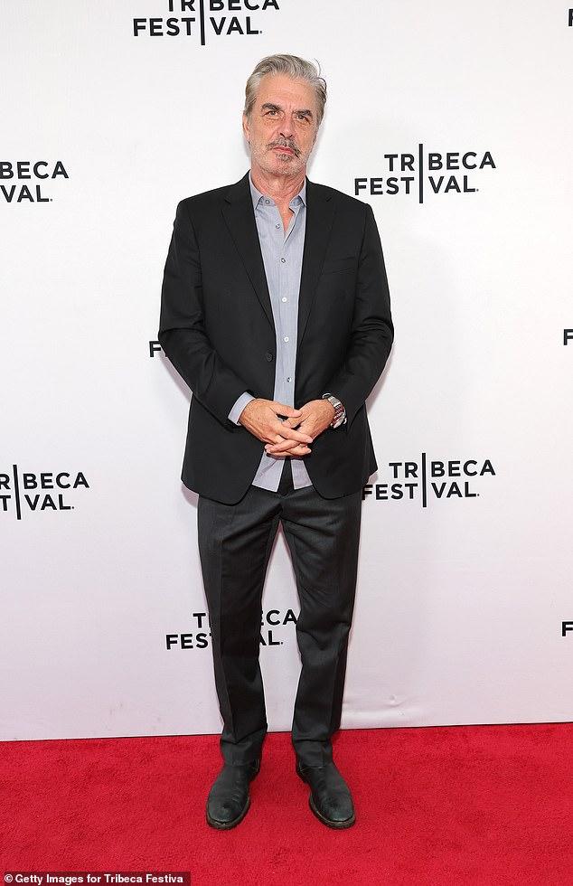 News Room : Chris Noth reveals what led to 'hurtful' Stylish middle-aged man in black suit at Tribeca Festival red carpet event.