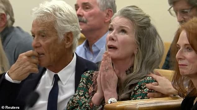 News Room : Melissa Gilbert weeps with joy as actor Elderly woman with hands clasped in prayer during a serious event at Lanka News Room.
