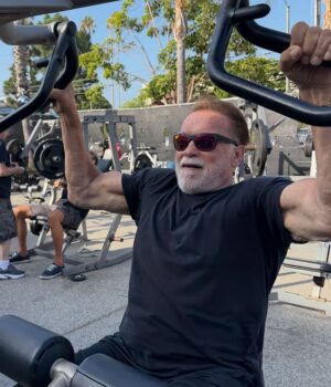 News Room Arnold Schwarzenegger pumps iron on his 79th
